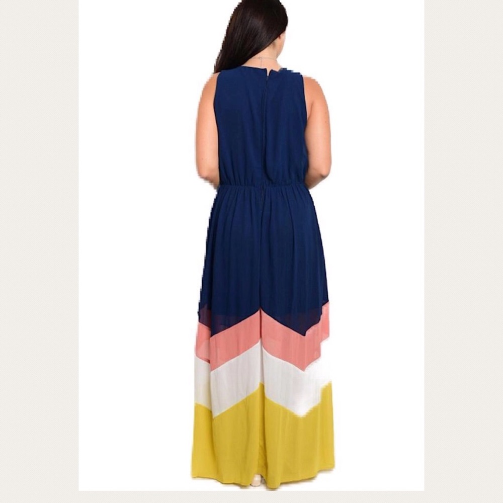Plus Size Navy Chevron Maxi Dress 1X 14 16 - Picture 3 of 3